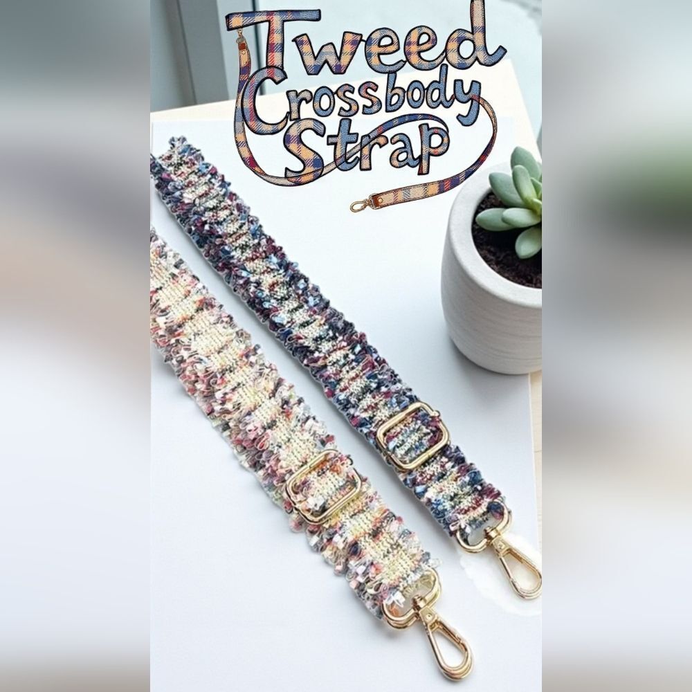 Multicolor Woven Tweed Crossbody Strap with Gold Accents New In PACKAGE